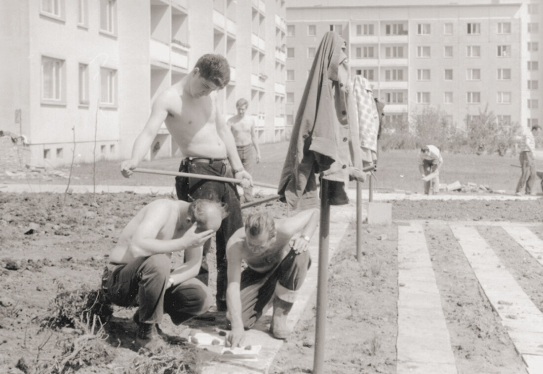 Genossenschaftler arbeiten an der Flächengestaltung