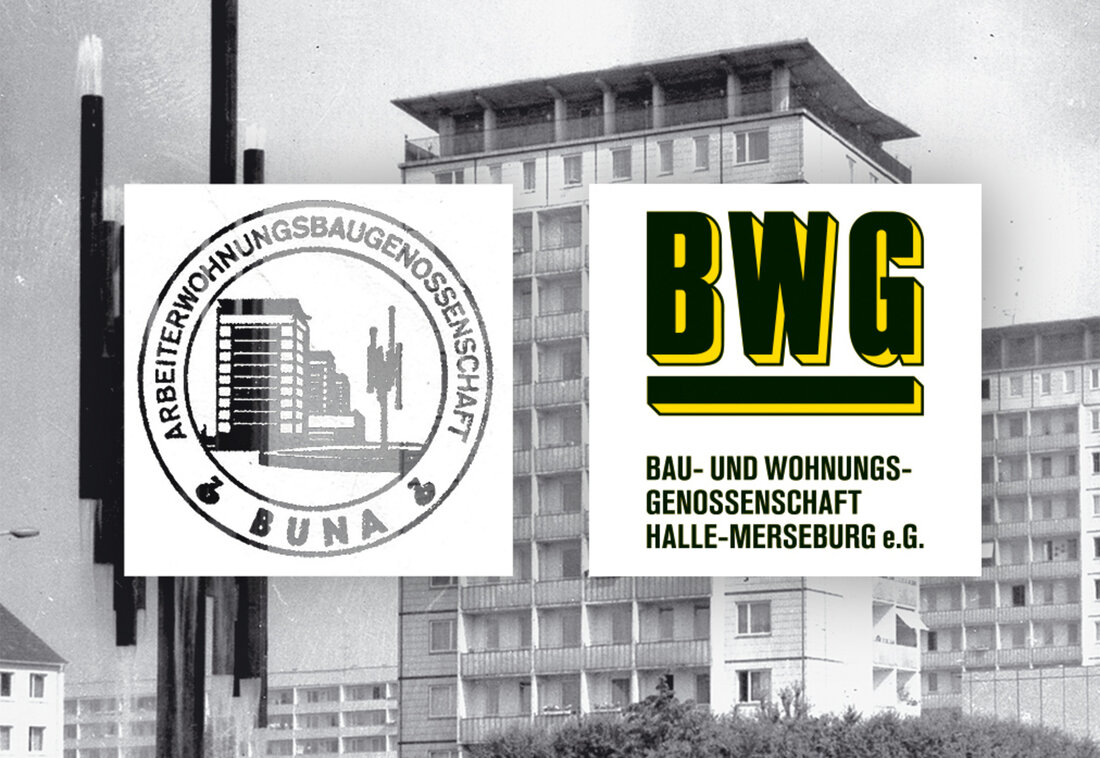 Darstellung des alten Logos der AWG Buna und des neuen Logos der BWG